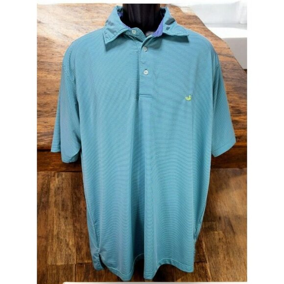 Southern Marsh Mens Aqua Polyester Blend Striped Polo Large - Picture 1 of 8